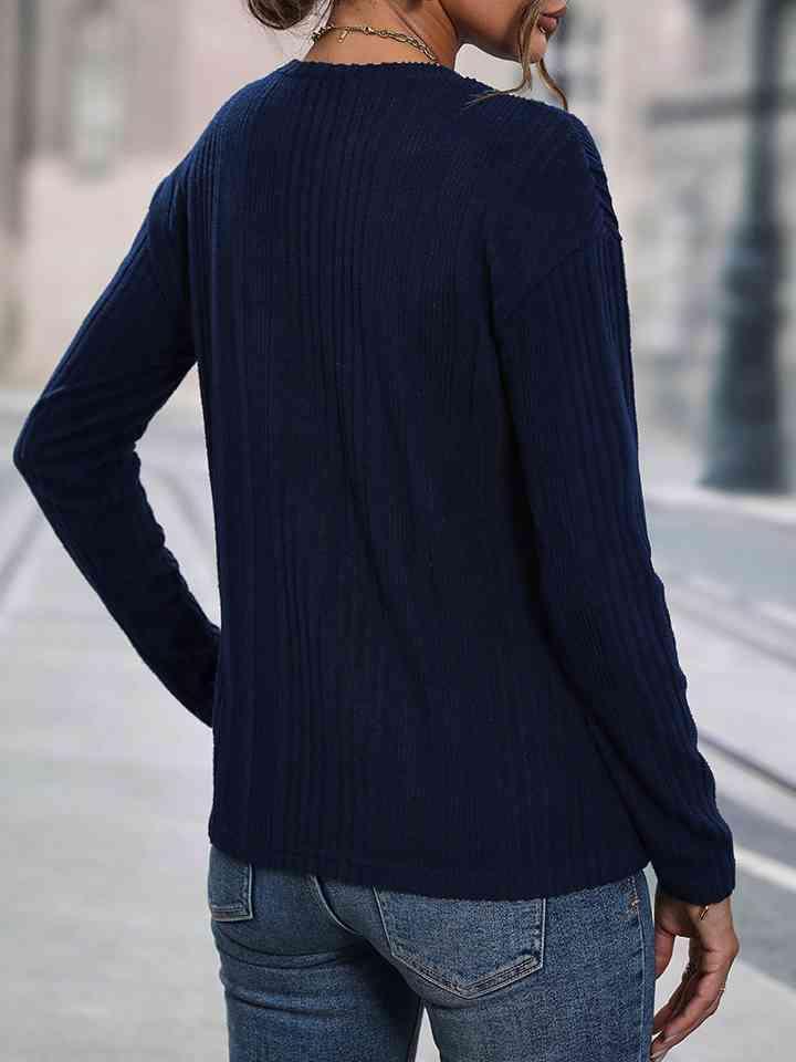 Side Buttoned Detail Crew Neck Knit Sweater-MXSTUDIO.COM