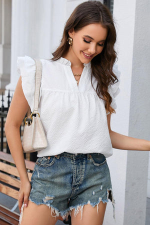 Simple And Classic White Butterfly Sleeve Blouse - MXSTUDIO.COM