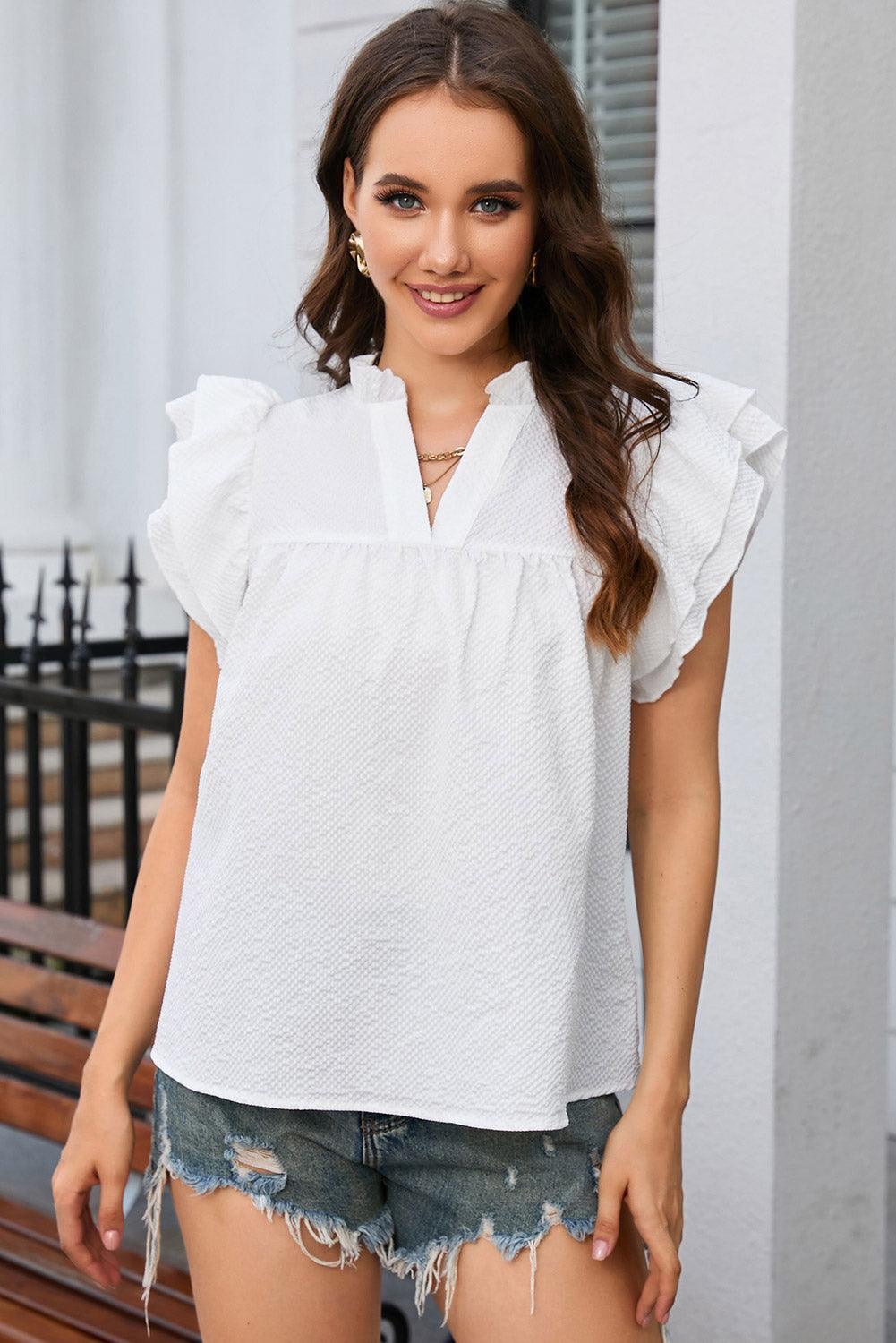 Simple And Classic White Butterfly Sleeve Blouse - MXSTUDIO.COM