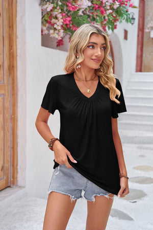 Simple Beauty V-Neck Flutter Sleeve Tee - MXSTUDIO.COM