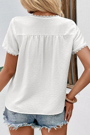 Simple Charisma Short Sleeve White Lace Blouse - MXSTUDIO.COM