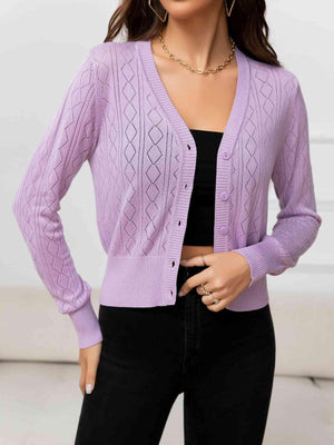 Simple Comfort V-Neck Button Front Cardigan-MXSTUDIO.COM