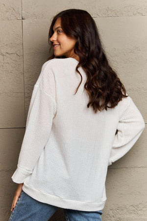 Simple Comfort V-Neck Waffle-Knit Sweatshirt - MXSTUDIO.COM