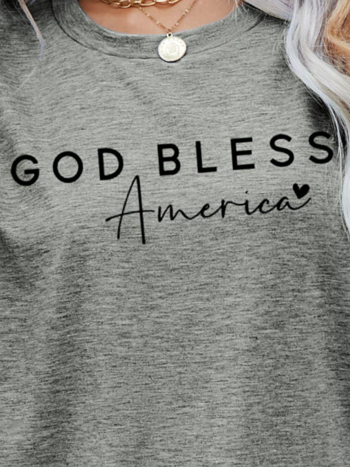 Simple Crew Neck God Bless America T Shirt - MXSTUDIO.COM