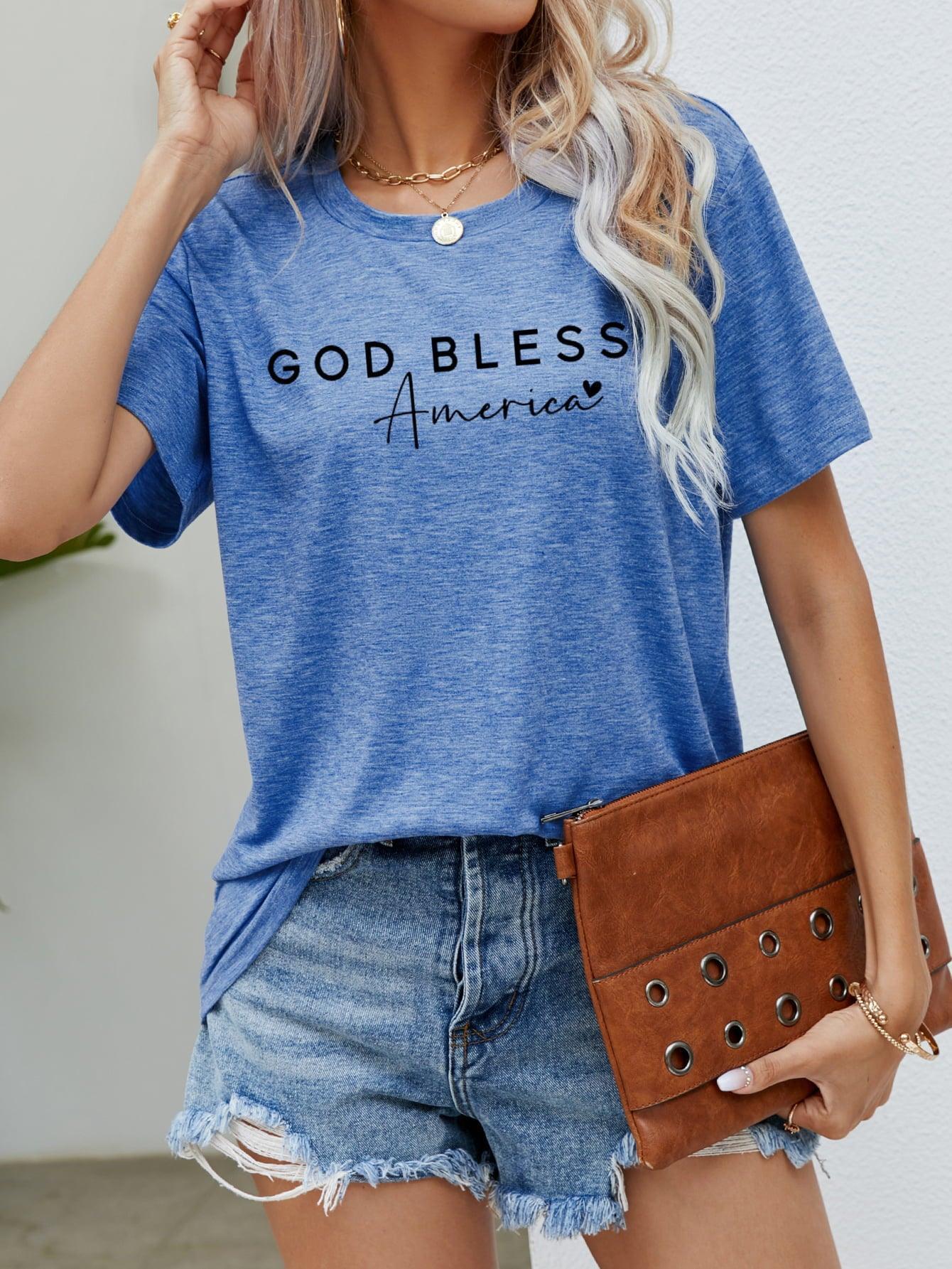 Simple Crew Neck God Bless America T Shirt - MXSTUDIO.COM