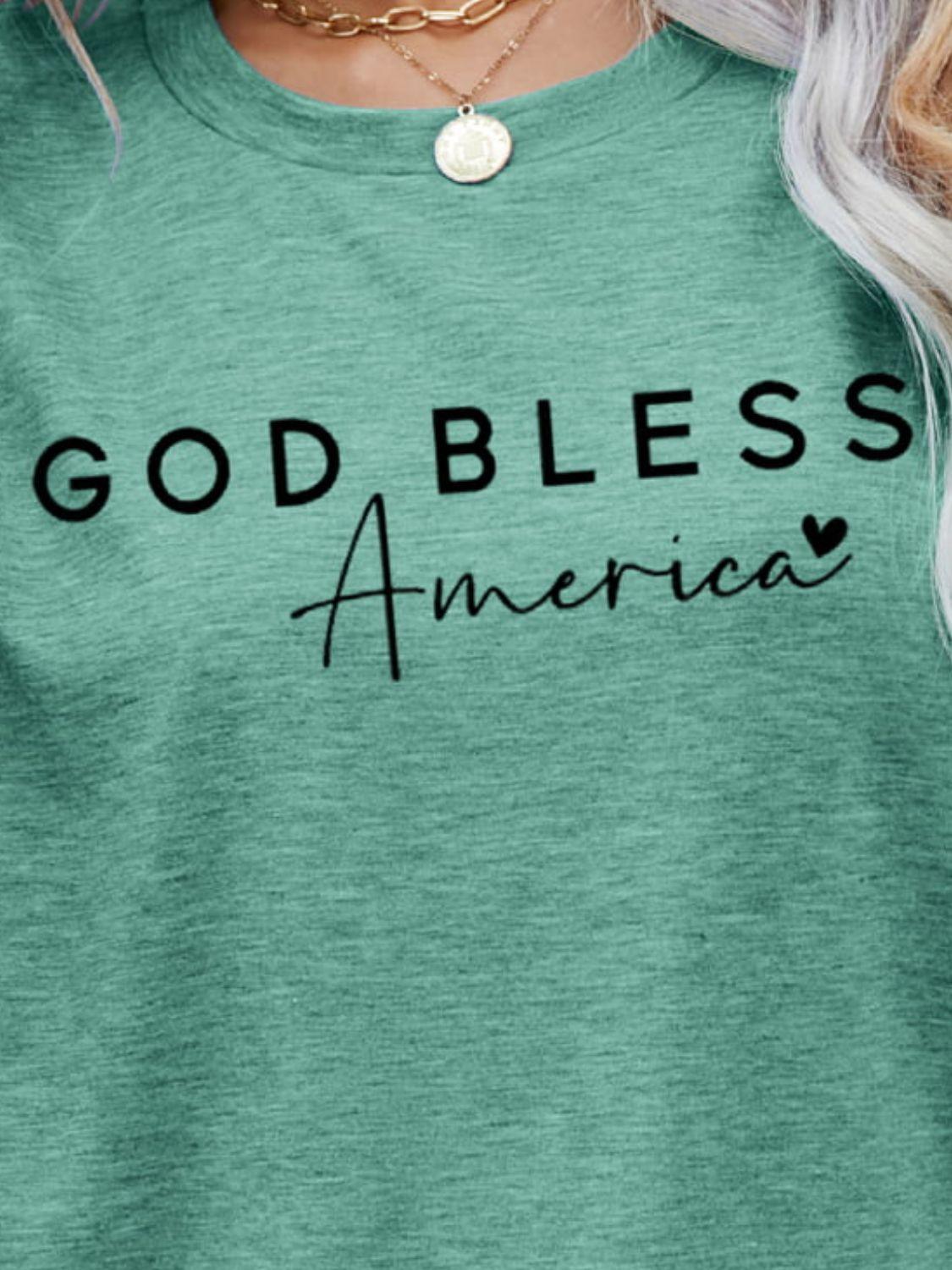 Simple Crew Neck God Bless America T Shirt - MXSTUDIO.COM