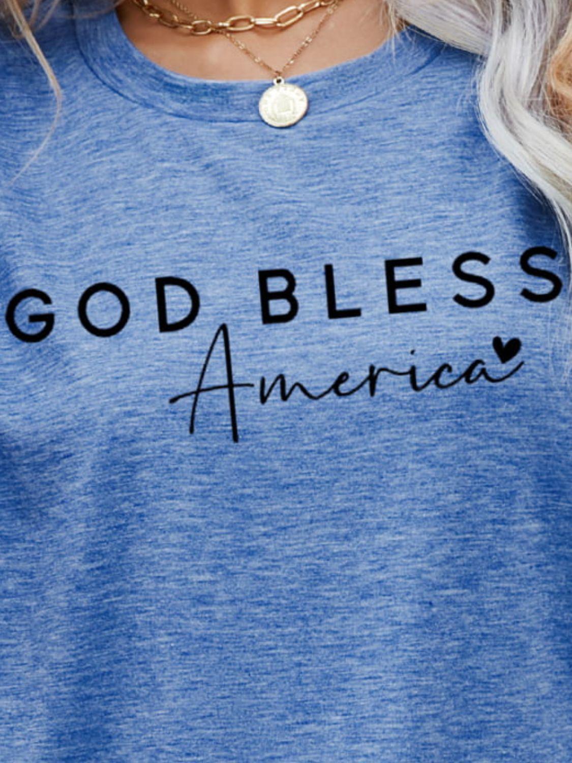 Simple Crew Neck God Bless America T Shirt - MXSTUDIO.COM