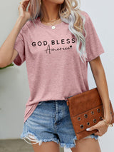 Simple Crew Neck God Bless America T Shirt - MXSTUDIO.COM