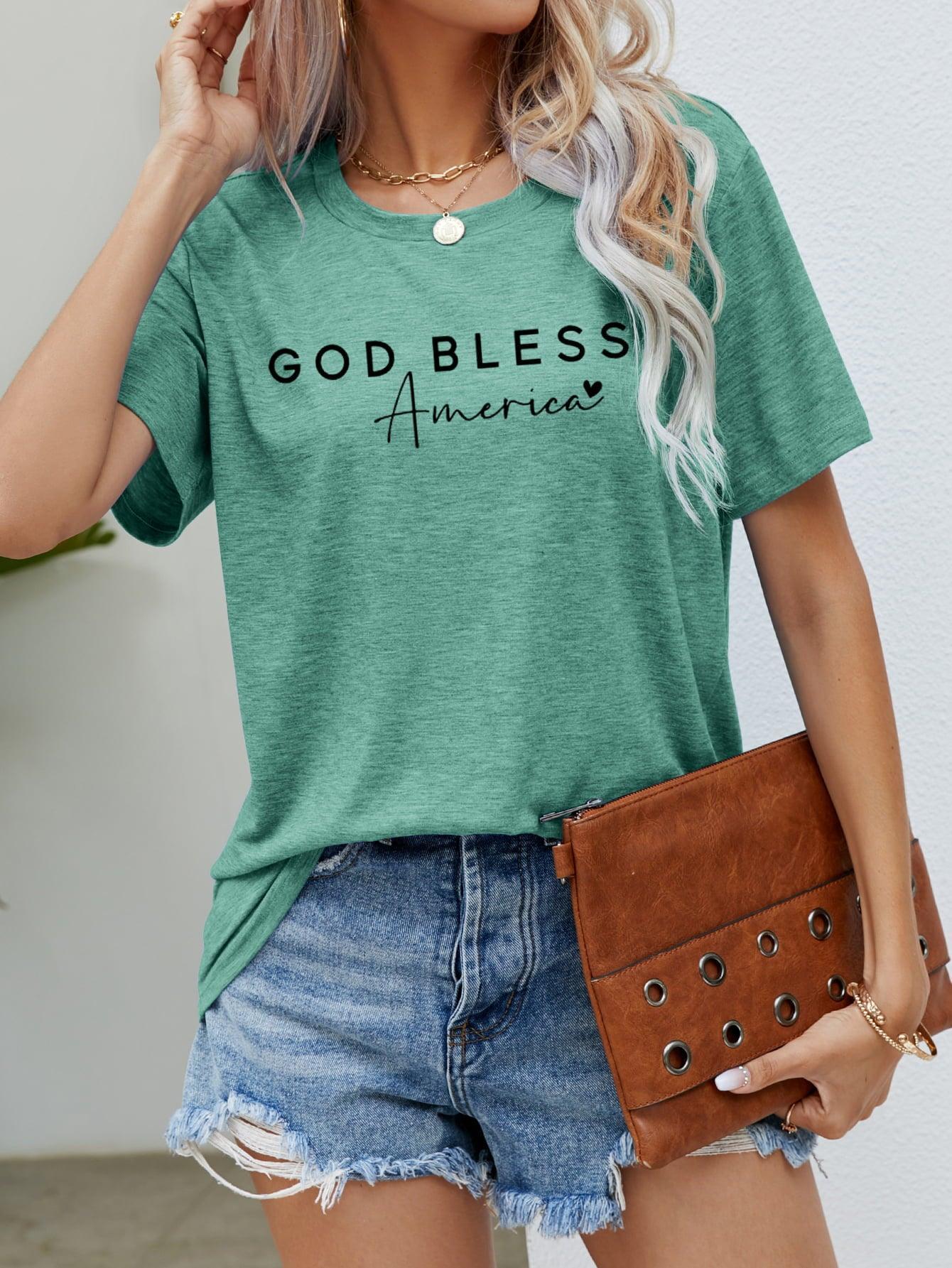 Simple Crew Neck God Bless America T Shirt - MXSTUDIO.COM