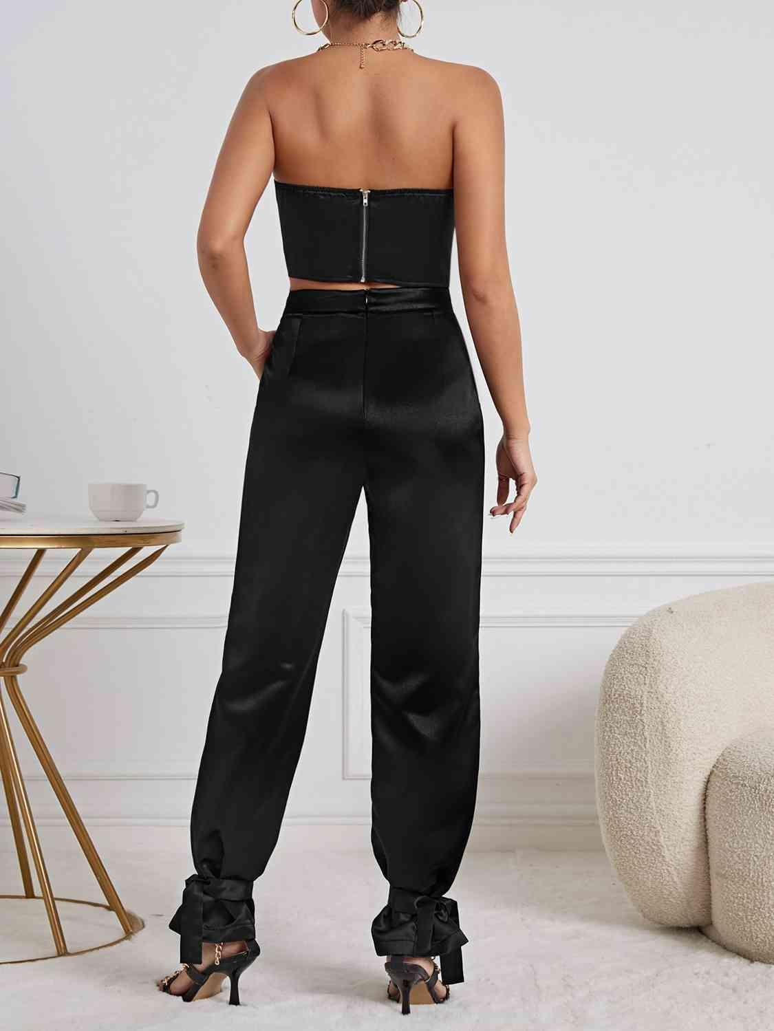 Simple Elegance Black Crop Top and Pants Set - MXSTUDIO.COM