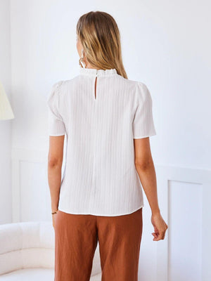 Simple Elegance Short Sleeve Mock Neck Blouse - MXSTUDIO.COM