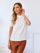 Simple Elegance Short Sleeve Mock Neck Blouse - MXSTUDIO.COM