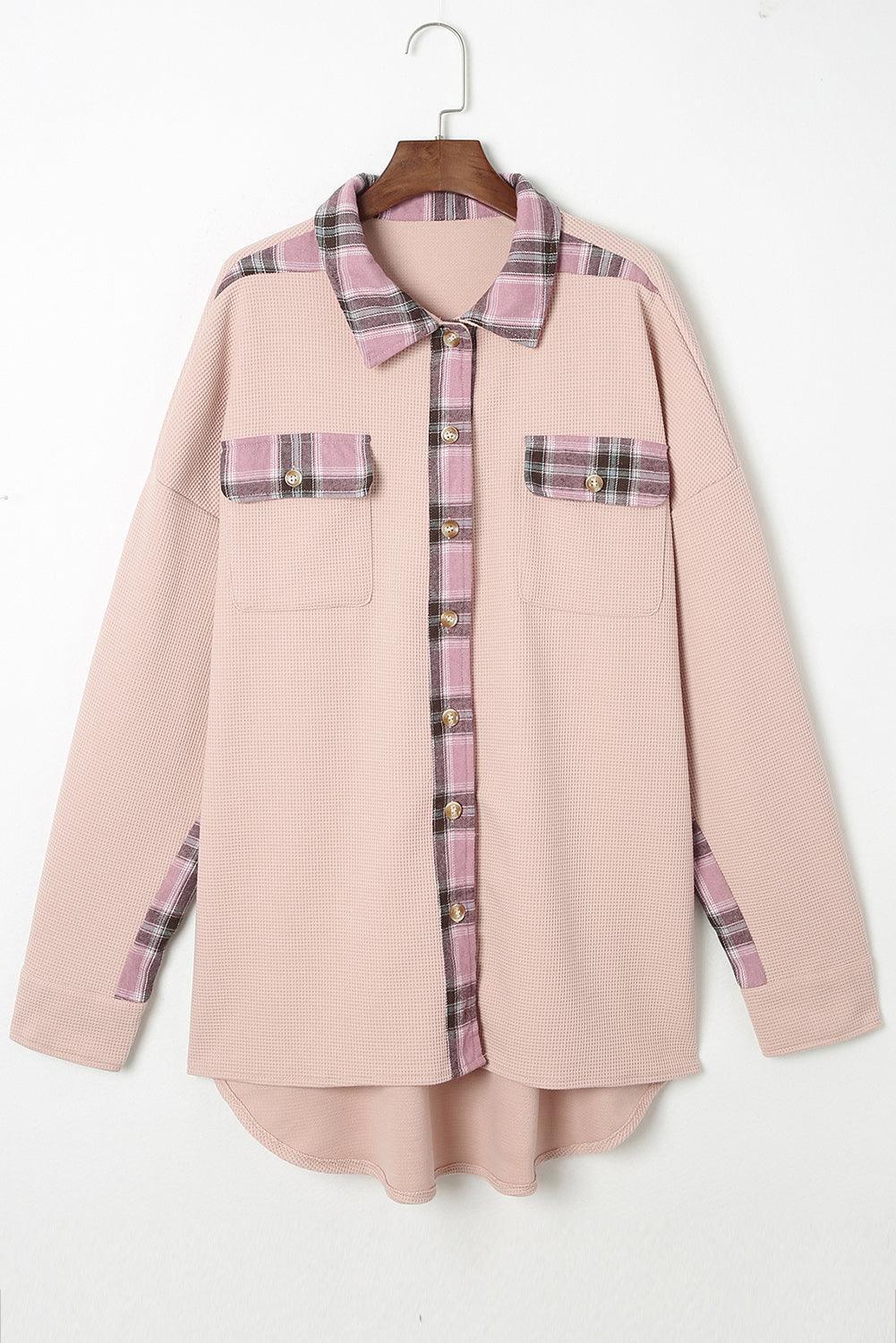 Simple Embrace Button Down Collared Plaid Shacket - MXSTUDIO.COM