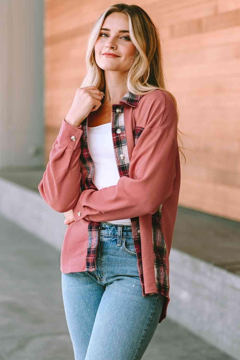Simple Embrace Button Down Collared Plaid Shacket - MXSTUDIO.COM