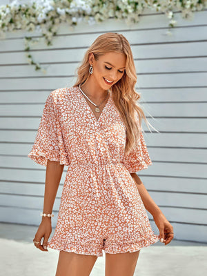 Simple Happiness Leopard Ruffled Surplice Romper - MXSTUDIO.COM