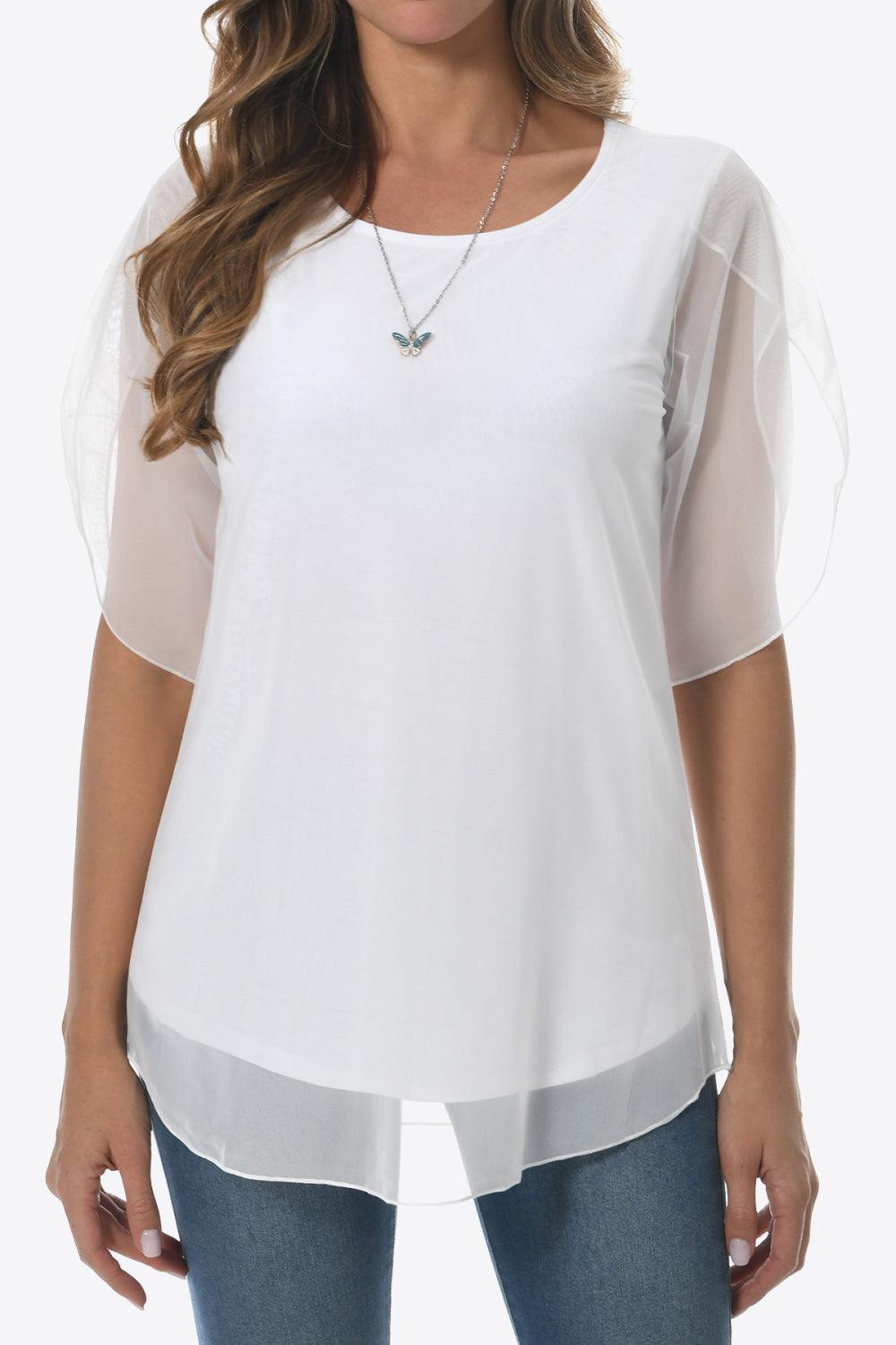 Simple Sophistication Crewneck Mesh Blouse - MXSTUDIO.COM