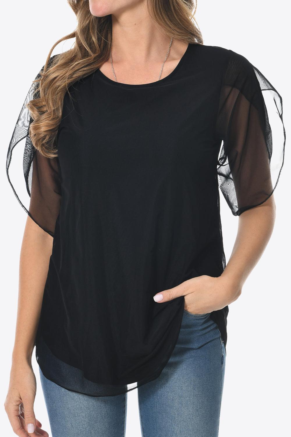 Simple Sophistication Crewneck Mesh Blouse - MXSTUDIO.COM