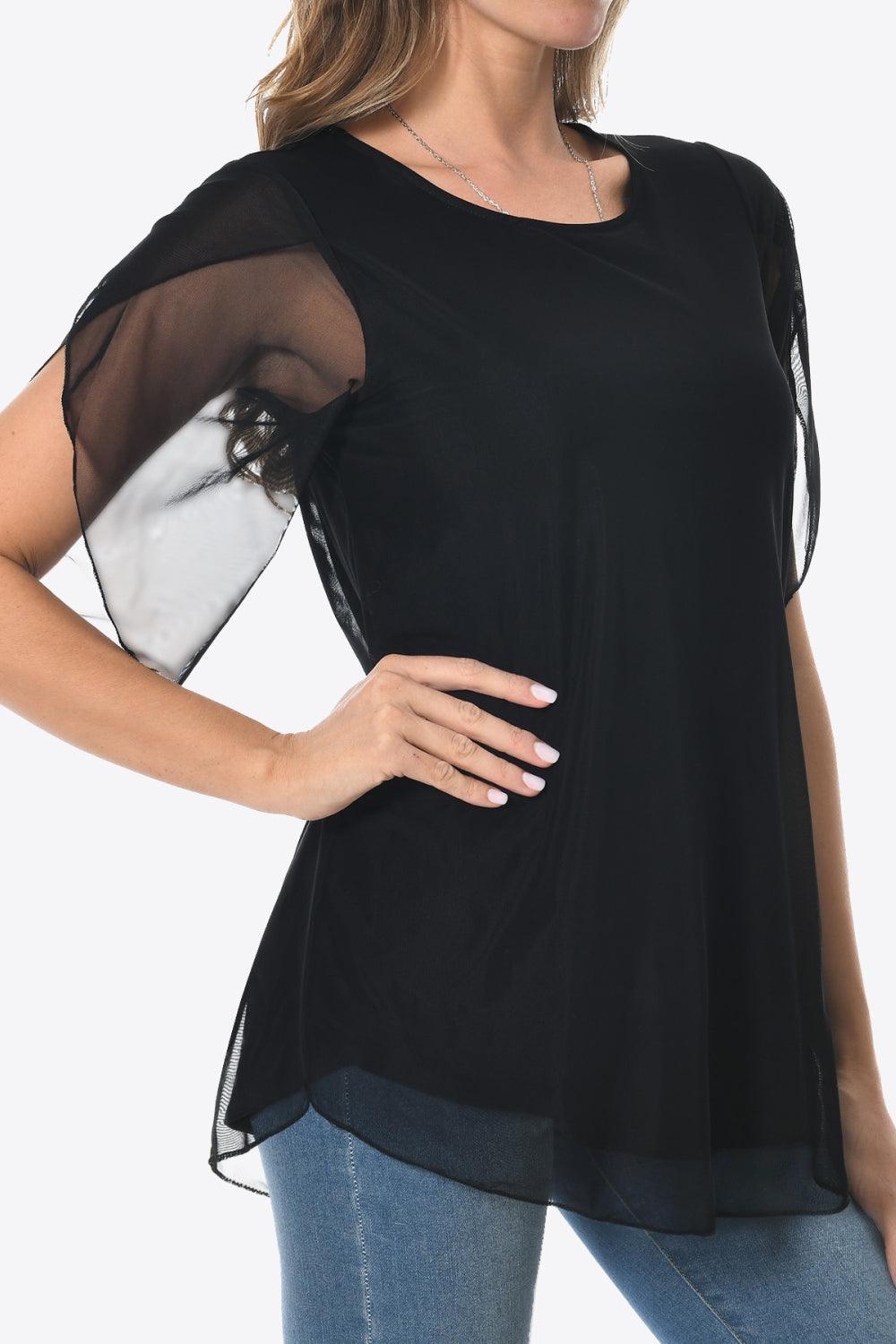 Simple Sophistication Crewneck Mesh Blouse - MXSTUDIO.COM