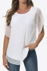 Simple Sophistication Crewneck Mesh Blouse - MXSTUDIO.COM