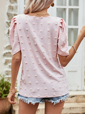 Simple and Real Short Puff Sleeve Blouse - MXSTUDIO.COM