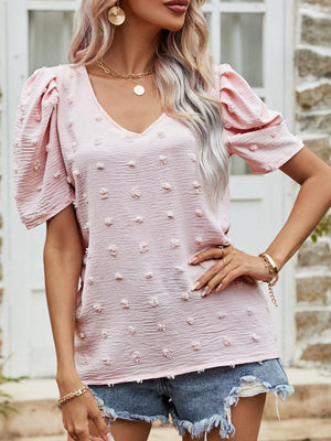 Simple and Real Short Puff Sleeve Blouse - MXSTUDIO.COM