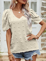 Simple and Real Short Puff Sleeve Blouse - MXSTUDIO.COM