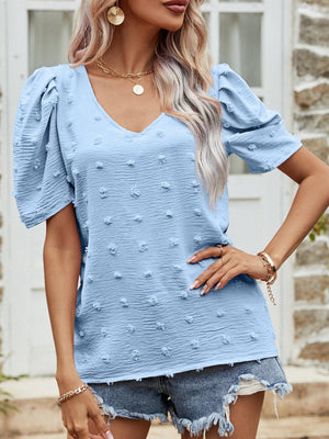 Simple and Real Short Puff Sleeve Blouse - MXSTUDIO.COM