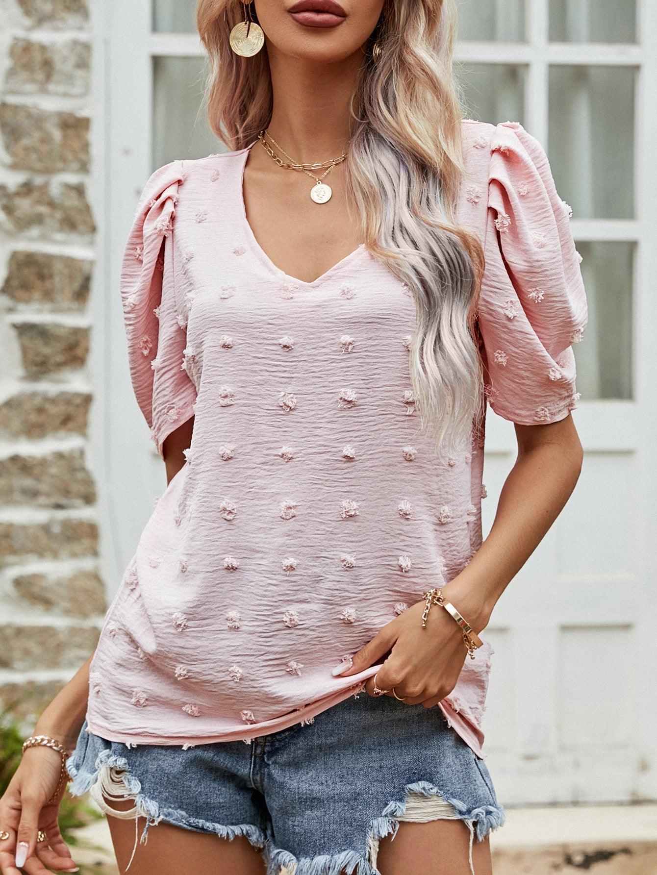 Simple and Real Short Puff Sleeve Blouse - MXSTUDIO.COM