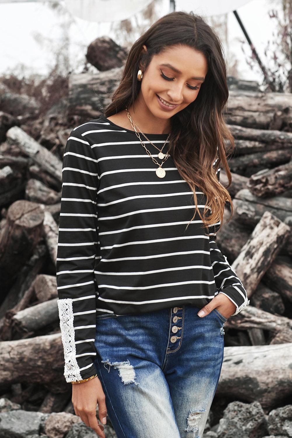 Simplicity is Beauty Striped Long Sleeve T-Shirt - MXSTUDIO.COM