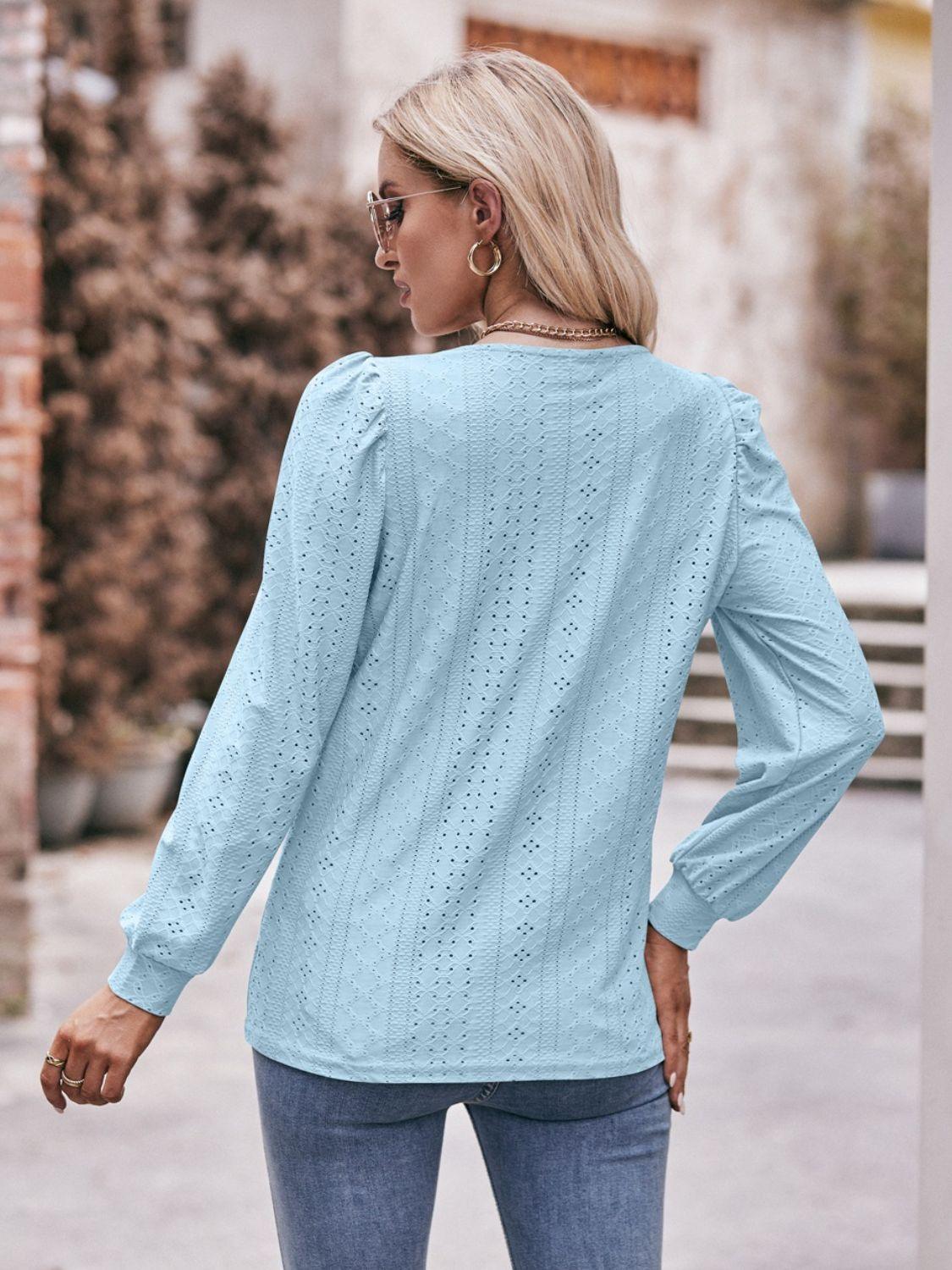 Simply Chic Long Sleeve Eyelet Top - MXSTUDIO.COM