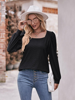 Simply Chic Long Sleeve Eyelet Top - MXSTUDIO.COM