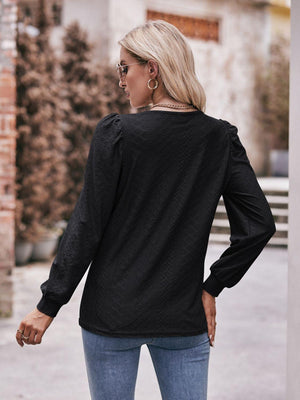 Simply Chic Long Sleeve Eyelet Top - MXSTUDIO.COM