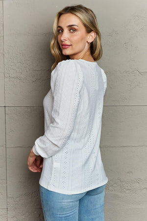 Simply Chic Long Sleeve Eyelet Top - MXSTUDIO.COM