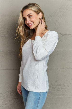 Simply Chic Long Sleeve Eyelet Top - MXSTUDIO.COM