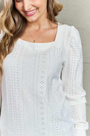 Simply Chic Long Sleeve Eyelet Top - MXSTUDIO.COM