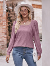 Simply Chic Long Sleeve Eyelet Top - MXSTUDIO.COM