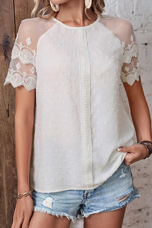 Simply Classy Swiss Dot White Lace Blouse - MXSTUDIO.COM