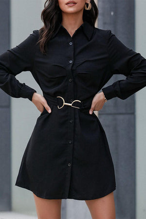 Simply Clever Black Belted Shirt Dress - MXSTUDIO.COM