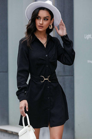 Simply Clever Black Belted Shirt Dress - MXSTUDIO.COM