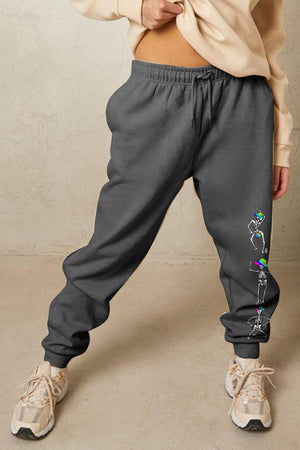 Skeleton Graphic Elastic Waist Sweatpants - MXSTUDIO.COM