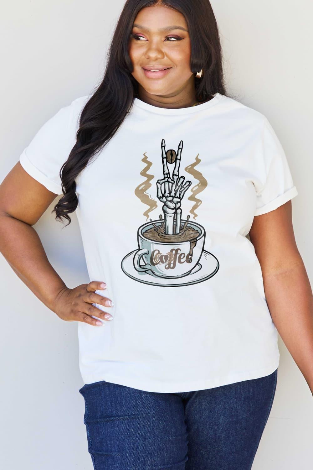 Skeleton Plus Size Coffee Graphic Tee - MXSTUDIO.COM