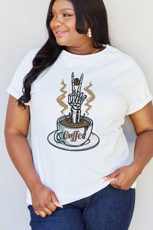 Skeleton Plus Size Coffee Graphic Tee - MXSTUDIO.COM