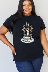 Skeleton Plus Size Coffee Graphic Tee - MXSTUDIO.COM