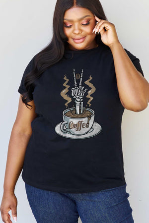 Skeleton Plus Size Coffee Graphic Tee - MXSTUDIO.COM