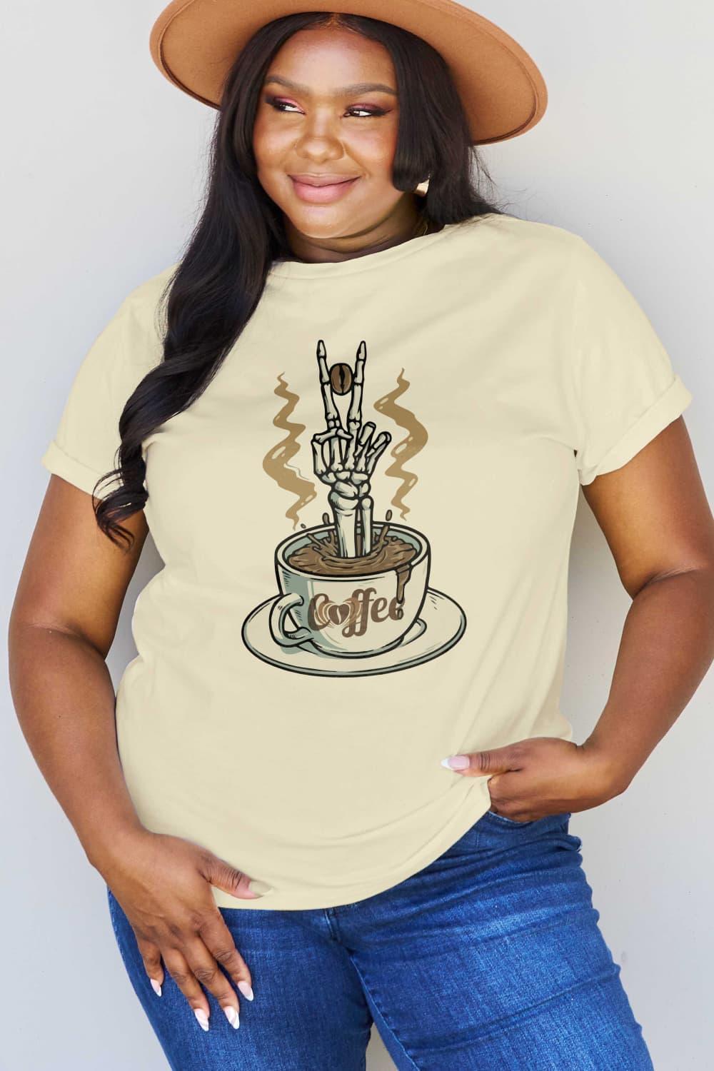 Skeleton Plus Size Coffee Graphic Tee - MXSTUDIO.COM