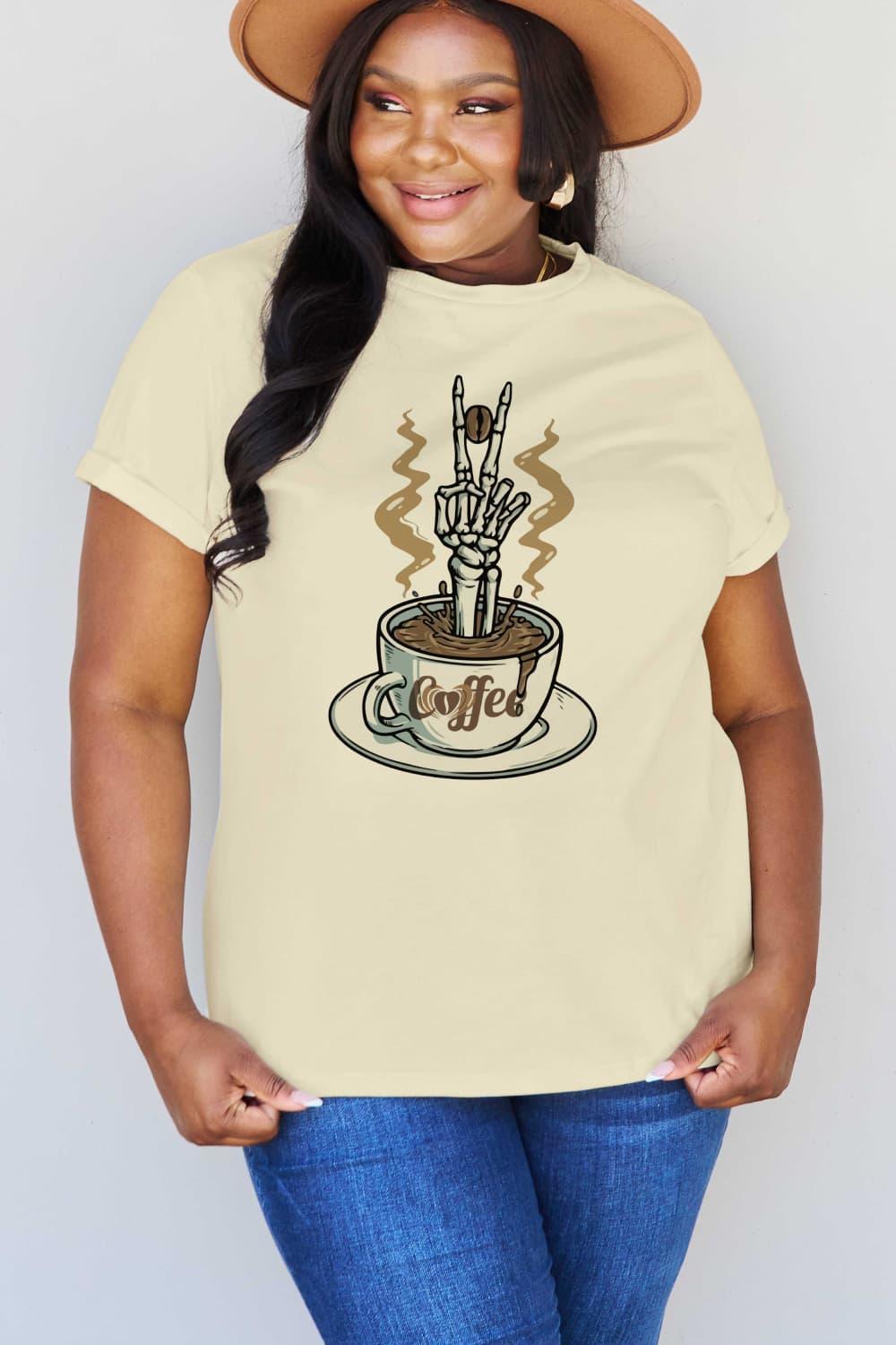 Skeleton Plus Size Coffee Graphic Tee - MXSTUDIO.COM