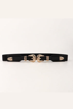 Skinny Elastic Women's Double Buckle Belt - MXSTUDIO.COM