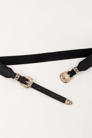 Skinny Elastic Women's Double Buckle Belt - MXSTUDIO.COM