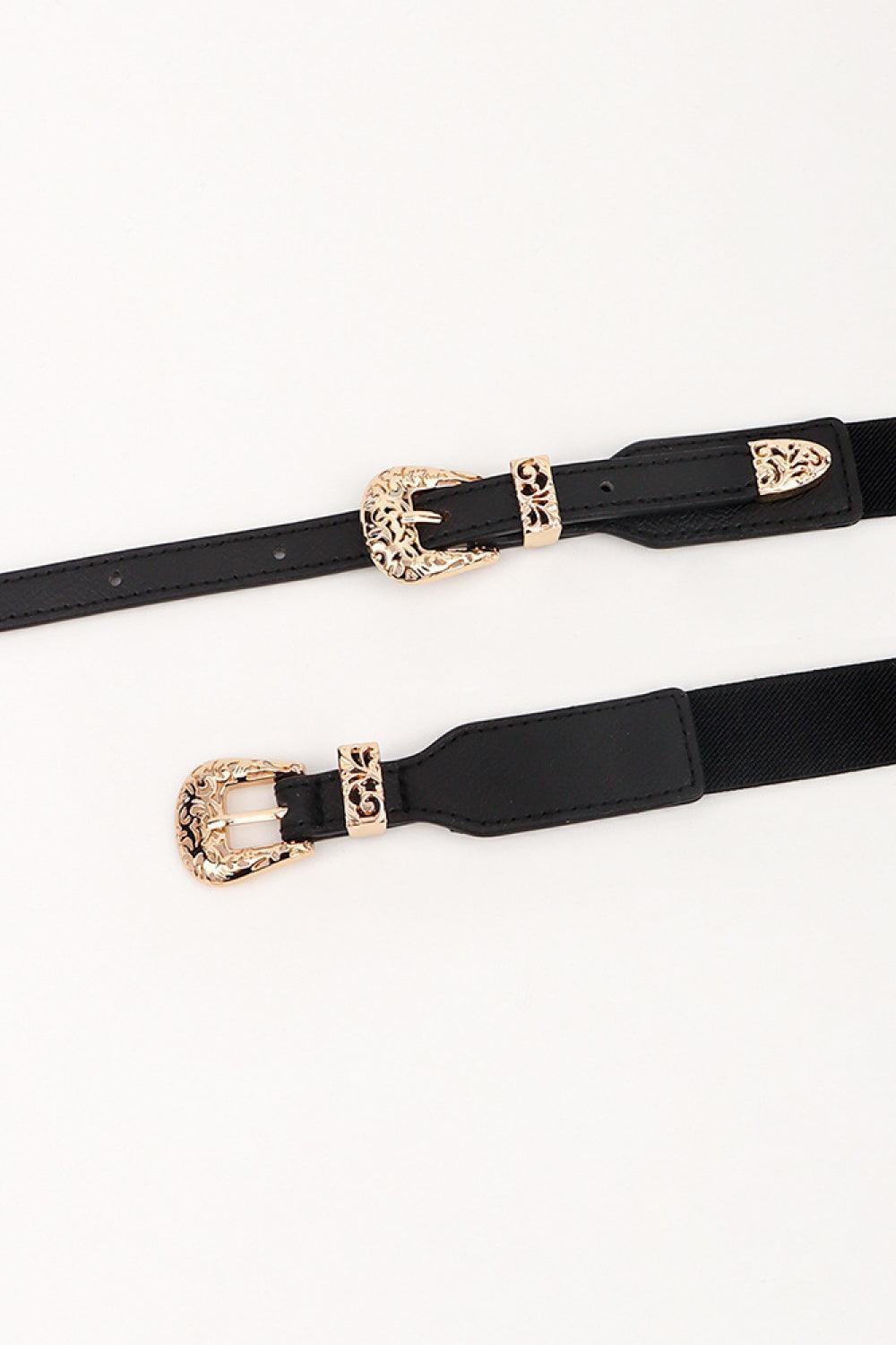 Skinny Elastic Women's Double Buckle Belt - MXSTUDIO.COM