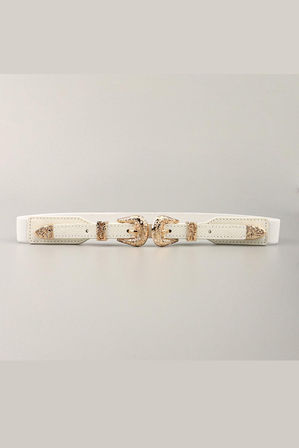 Skinny Elastic Women's Double Buckle Belt - MXSTUDIO.COM